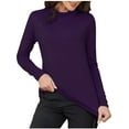 thumbnail image 2 of Sevevn Womens Solid Color Casual Elastic Inner Lap Undershirt Warm Top Long Sleeve Turtleneck Blouse Purple XXL Rollbacks, 2 of 8