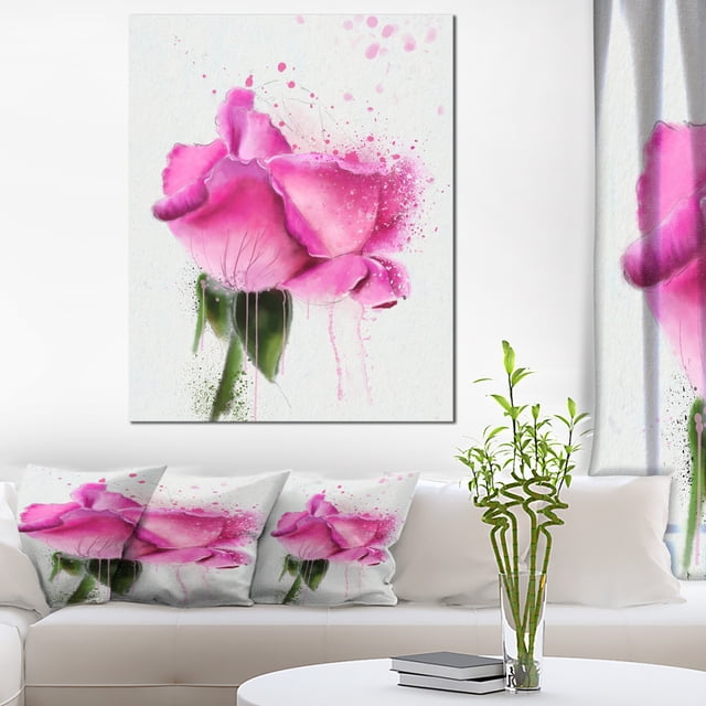 Beautiful Pink Rose Watercolor - Floral Canvas Art Print
