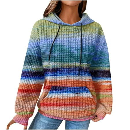 

Awdenio Women Casual Hoodies Striped Printing Long Sleeve Drawstring Hooded T-Shirt Blouse Pullover Tops Size S-5XL