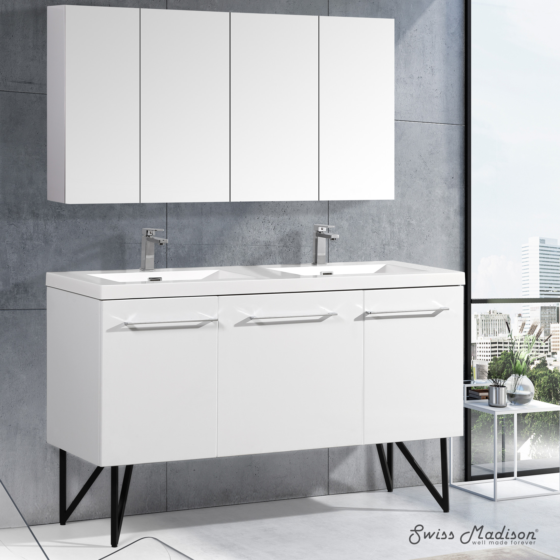 Annecy 60" Freestanding Bathroom Vanity in White with Sink Top