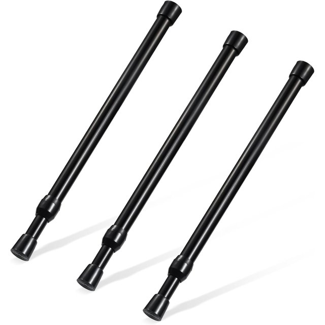 FZCHUN-Spring Tension Rod, Small Tension Rod, 5/8" Diameter No Drilling Expandable Short Tension Rods Spring Rods, Tension Rods for Closet, Cupboard, Hanging Clothes, Black, 3 Pack (12-20 inch)