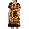 thumbnail image 1 of Balery Sunflower Gnomes and Bees Vestidos sueltos de manga corta para mujer, vestidos de verano 2025, vestidos casuales de corte A con vuelo., 1 of 6