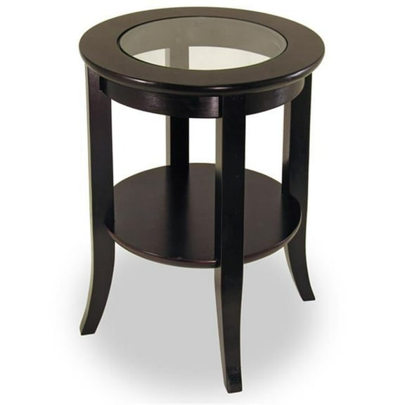 Winsome  Round End Table with Glass Top - Espresso - 18.5in.(W) x 18.5in.(D) x 22.5in.(H)