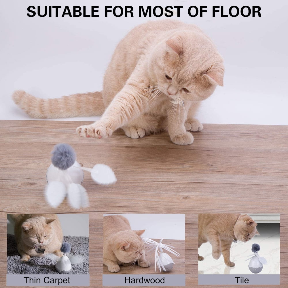 EIMELI Cat Automatic Rotation Tumbler Toys With Tassel Fuzz Ball Feather Tease Cat Stick Kitten Dangler Rod Interactive Toys In Pet