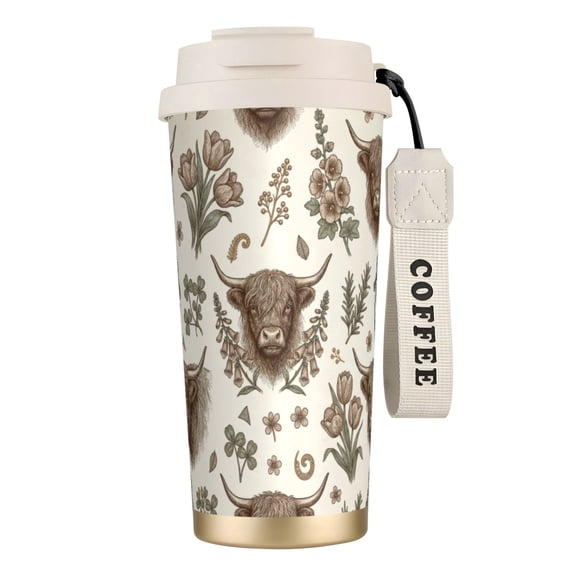 Highland Cow Coffee Mug, 18oz Leak-proof Watercolor Highland Cow Tumbler, Leak-Proof Lid and Straw Travel Mug