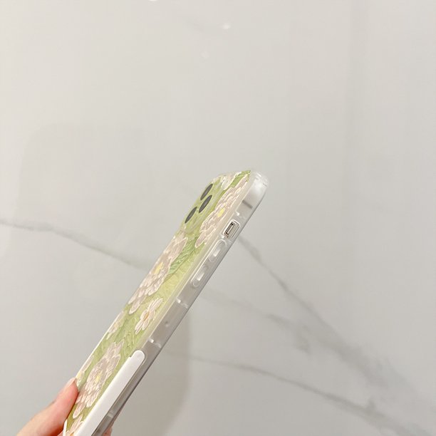 Green oil painting flowers for iphone13promax apple 12 phone case