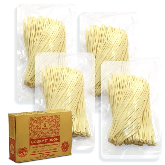 Hakubaku Gourmet Soft Udon Japanese Wheat Noodles, Shelf Stable Udon for Soup, Stir Fry & Curry, 4 Packs, 36.7 oz