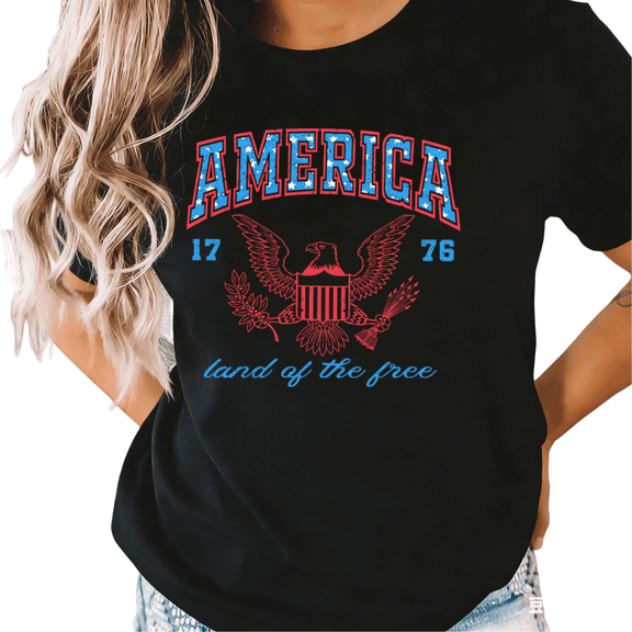 UNISHE Women's America 1776 Eagle Patriotic Graphic Short Sleeve T-Shirt Casual Cotton Crewneck Top