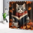 thumbnail image 4 of NEONWE Fall Cat Shower Curtain Funny Kitten Orange Maple Leaf Autumn Forest - Rustic Scenery Thansgiving Bathroom Decor, Easy Care Polyester Fabric 72x72 Inch with Hooks, 4 of 6