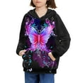 thumbnail image 3 of Xoenoiee Pull-Over Hoodies Long Sleeve Sweatshirt with Front Kangaroo Pocket Fall Winter Tops Loose Athleticwear for Traveling Hiking Running, Floral Butterfly Purple Pattern, L, 3 of 7