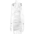 thumbnail image 4 of ICE Women's Sexy Tight-Fitting Mini Dress Pleated Buttock Dress Club Party Dress Dress,White,M, 4 of 8