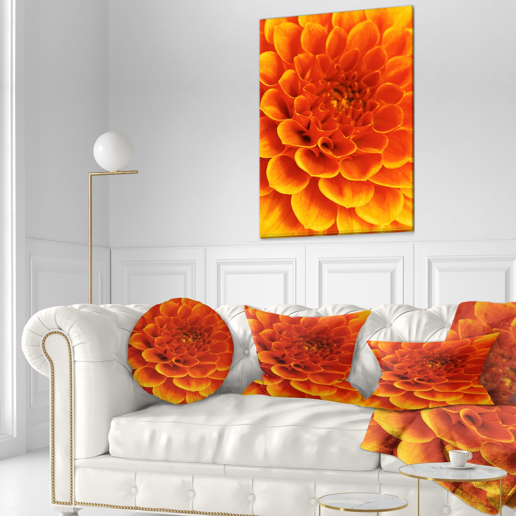 Designart Orange Abstract Flower and Petals - Floral Throw Pillow - 12x20