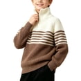 thumbnail image 6 of hotojiny Boys' Knit Pullover Sweater Quarter Zipper Knitwear Sweatshirt Kids Long Sleeve Striped Sweaters Casual Outfit(Brown,12-13 Years), 6 of 7