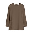 thumbnail image 2 of Tops de Manga Larga de las Mujeres Casual Color Sólido Cuello Redondo Suelto Encaje Superior con Bolsillo, Tops de Manga Larga de las Mujeres, 2 of 8