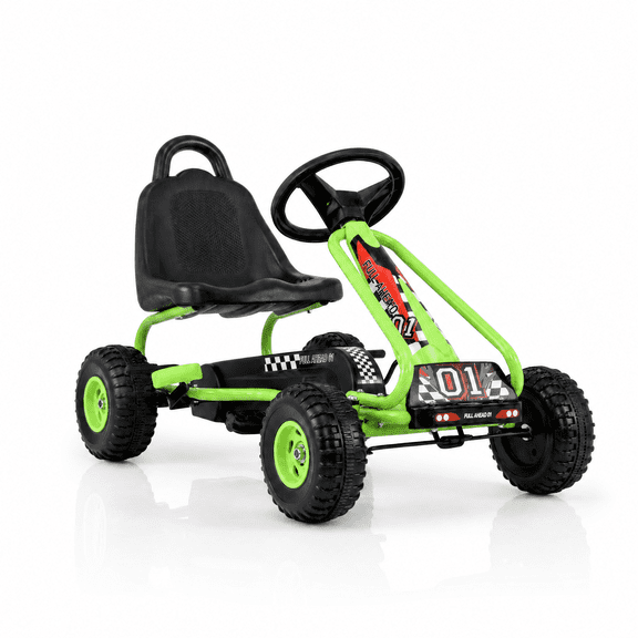 ELLEGNT 4 Wheel Kids Go Kart, Pedal Powered Ride On Toy Car with Adjustable Seat, Ergonomic Backrest and Hand Brake, Outdoor Bike Cart for Boys and Girls 3-6 Years Old, Green
