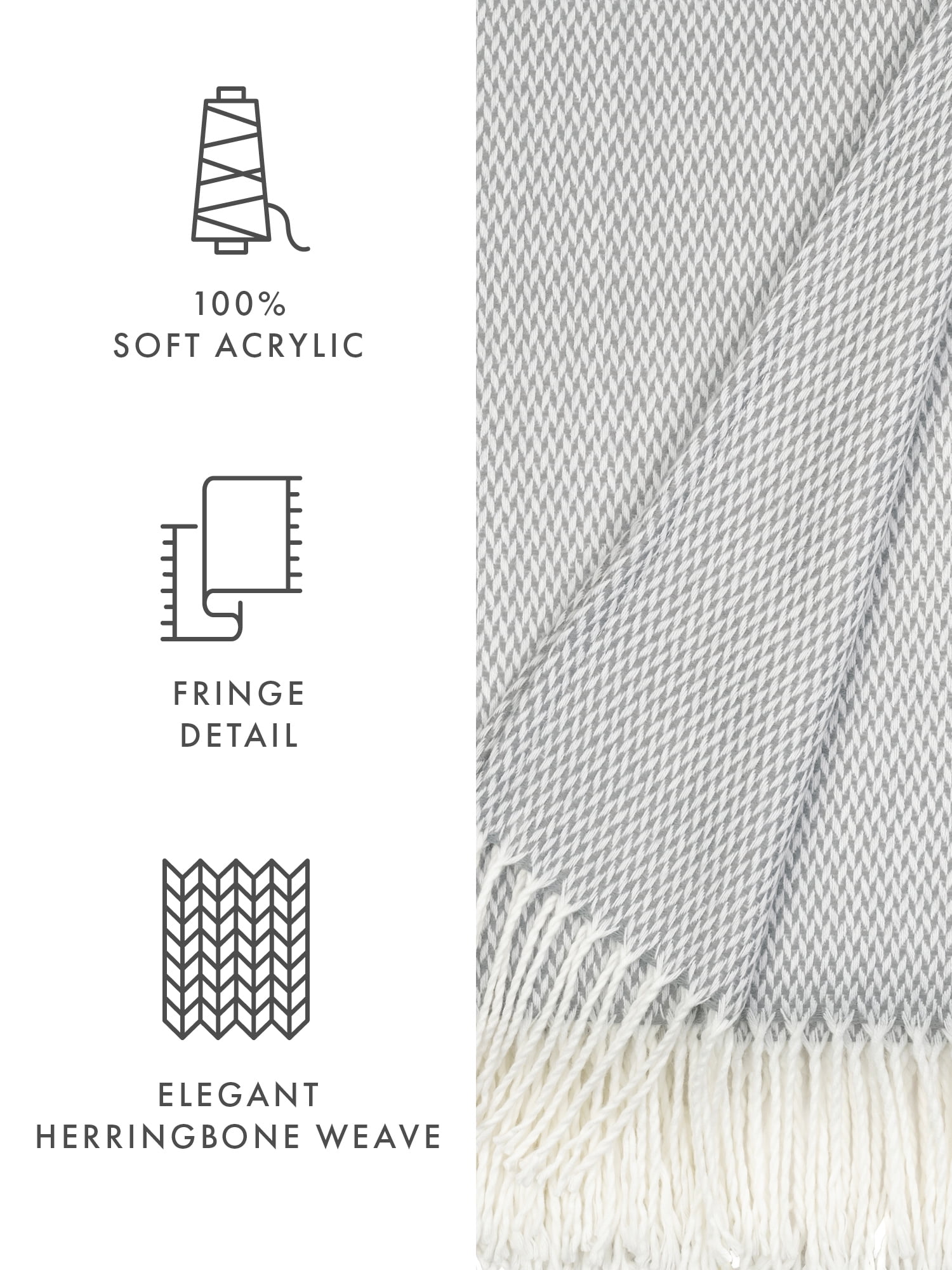 Comfort Canopy - Lightweight Gray Herringbone Throw Blanket with Fringed Edges