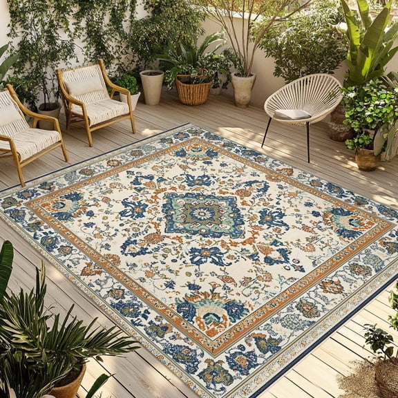 Boho Chic Outdoor Rug 3x5 Ft - Reversible Patio Rug Outdoor Camping Rugs, Traditional Classic Geometric Farmhouse Washable Indoor Outdoor Area Rugs, Non-Slip Outdoor Carpet Runner for Deck/Porch