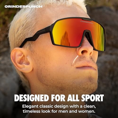 Grinderpunch Polarized Sports Sunglasses for Men Women UV Protection Shades for Baseball Running Cycling Skiing & Pickleball - Red