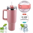 thumbnail image 2 of Botella de agua de gran capacidad de 40 oz con asa y tapa con pajita, aislante, reutilizable, de acero inoxidable, taza de viaje, color rosa, novedad de 2024, 2 of 11