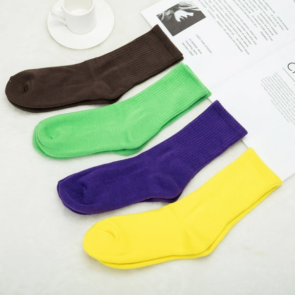 DODOING Women's 1 Pair Pack Solid Anti-Skid Soft Colorful Patterned Thicken Foot Bed Crew Socks
