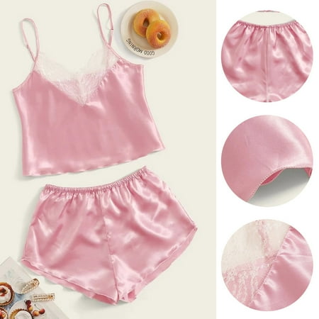 

Tangnade Plus Size Lingerie For Women Fashion Women Sexy-Lingerie Sleepwear Satin Silk Babydoll Lace Up Nightwear Pajamas Set