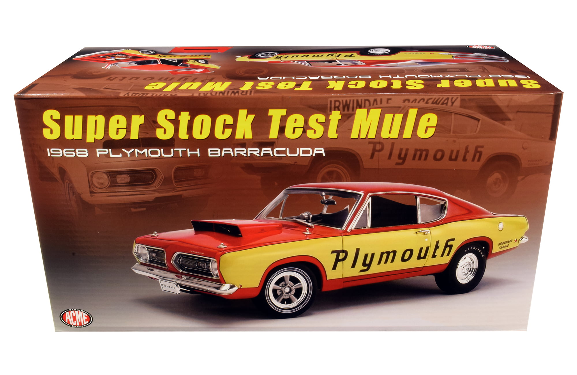 1968 Plymouth Barracuda Super Stock Test Mule Red & Yellow Limited Edition  to 462 pieces 1/18 Diecast Model Car by ACME