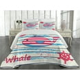 thumbnail image 2 of Ambesonne Cartoon Quilted Coverlet 3 Pcs, Fish Sailor Marine Sea, Queen Size, Cream Red Blue, 2 of 4