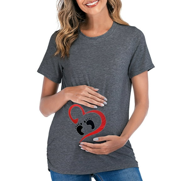 KIHOUT Maternity Clothes for Women Ladies Fashion Solid Color Print Short Sleeve Pregnant Ladies Casual Clothe Top