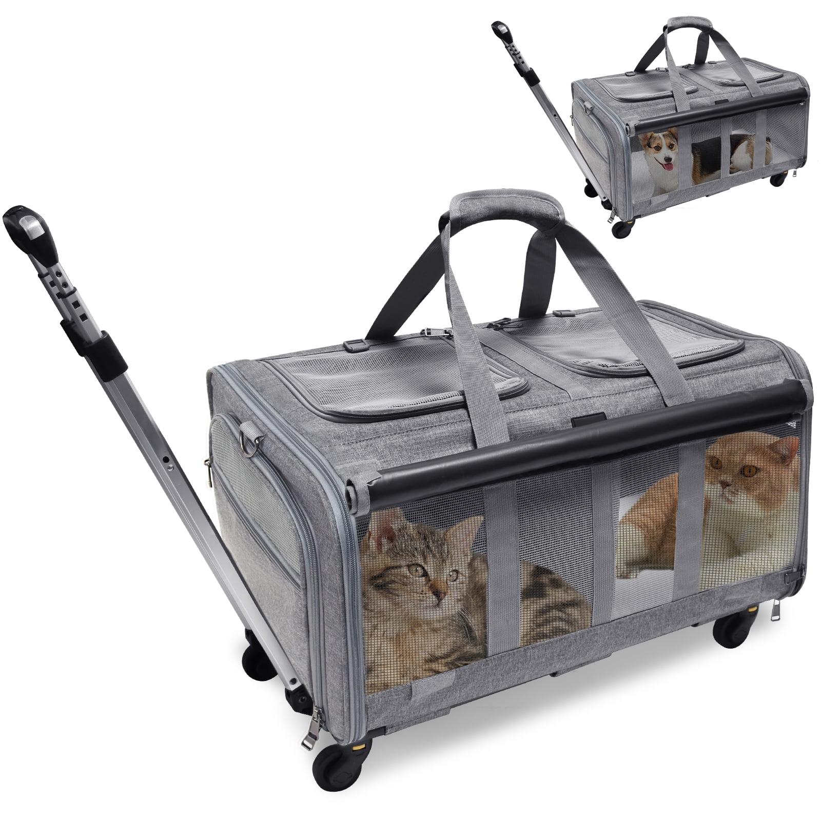 Double-compartment Pet Rolling Carrier With Wheels For 2 Pets, Cat Rolling  Carrier For 2 Cats, Super Ventilated Design,ideal For  Traveling/hiking/camping - Temu