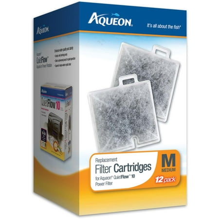 Plus Internal Fish Aquarium Filter - Aqueon Replacement Aquarium Filter Cartridges, Medium, 12-Pack