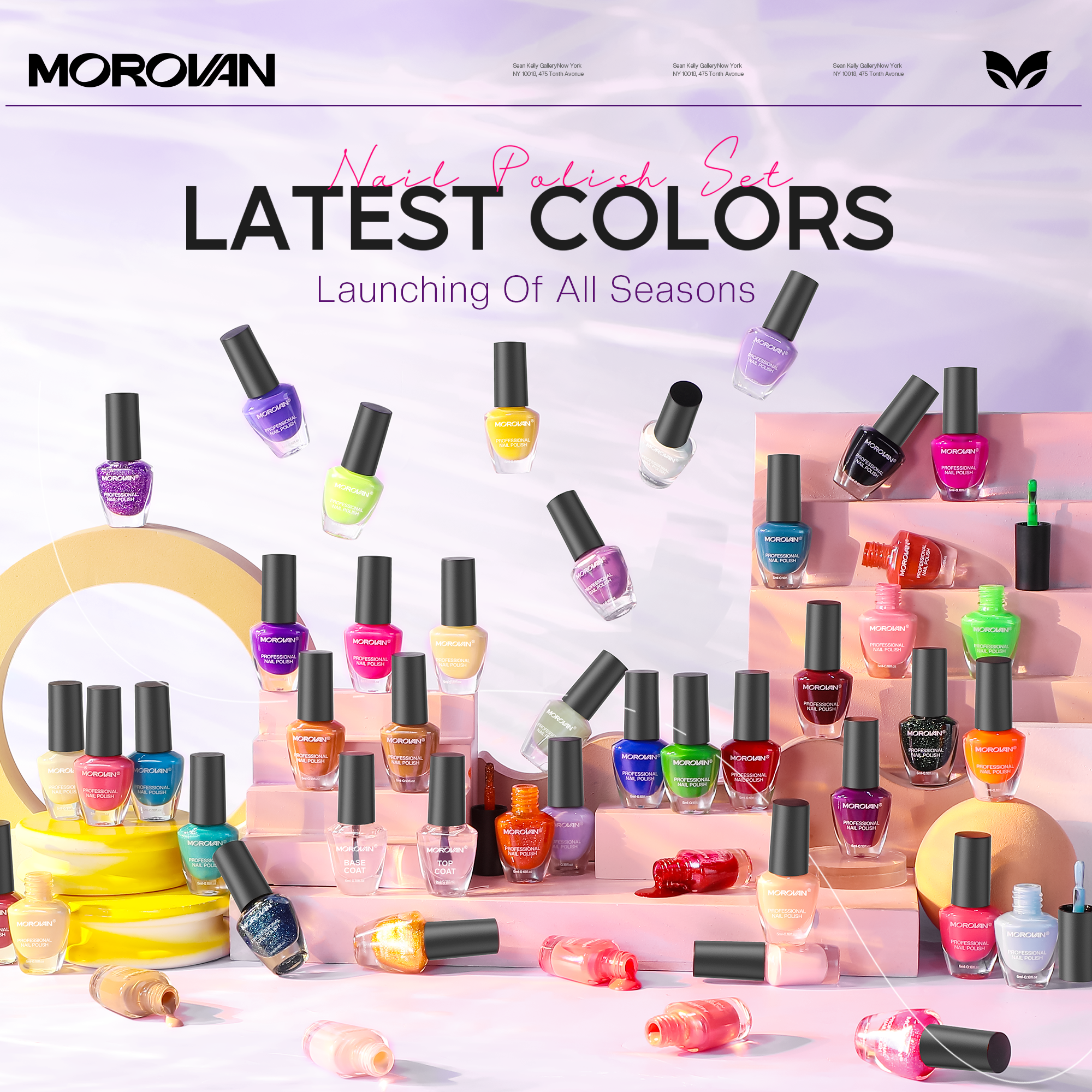 Morovan Nail Polish Set Fingernail: 48PC Air Quick Dry Nail Polish Kit with 2PC Base Top Coat Regular Nail Polish pack