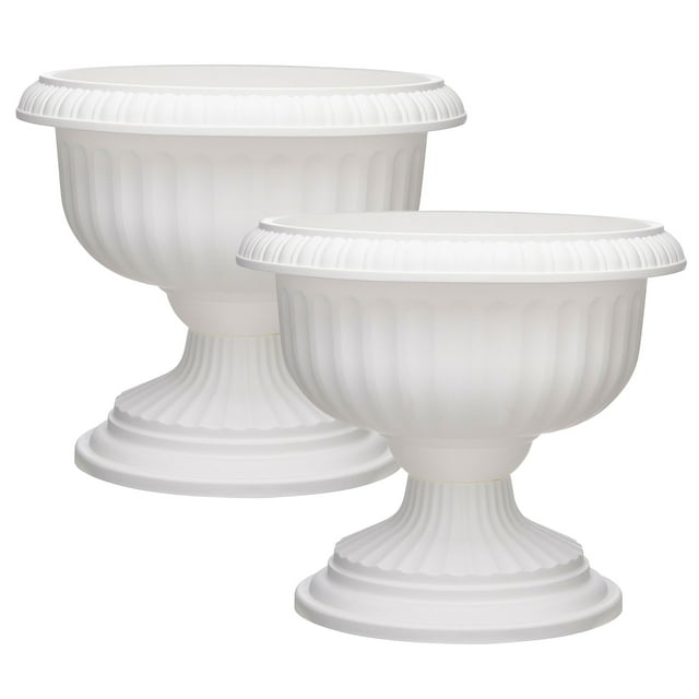 Southern Patio Dynamic Outdoor 18" Resin Grecian Urn Planter Pot, White (2 Pack)