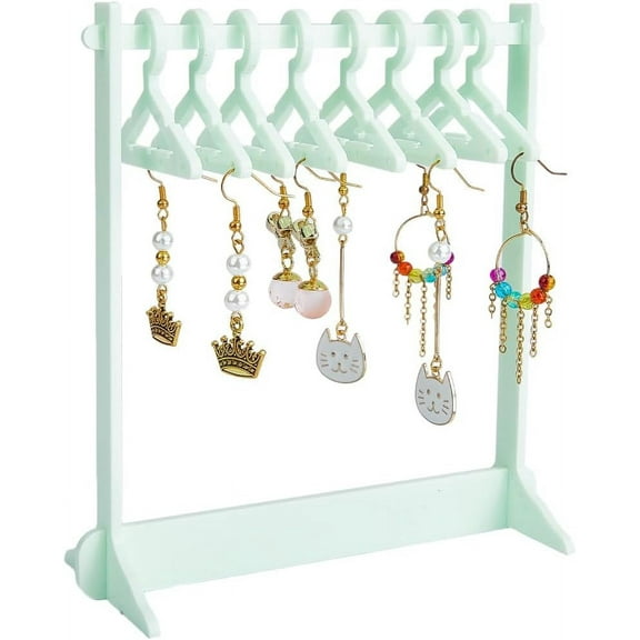 1Box Earring Display Holder Acrylic Jewelry 32 Holes Mini Hanging Hanger Rack Ear Studs Clip on Organizer Storage Stand Showcase for Selling Merchant Women Retail Marketing Light Green