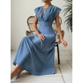 thumbnail image 5 of MORTTIC Women's Elegant Solid V-Neck Lace Short Sleeve Maxi Dress - Perfect for Spring & Summer Casual or Formal Events, 5 of 5
