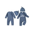 thumbnail image 2 of BemeyourBBs Newborn Baby Boy Little Brother Outfit Rib Knit Romper Letter Embroidered Long Sleeve Infant Spring Fall Winter Clothes Bodysuits Jumpsuits with Hat, 2 of 9