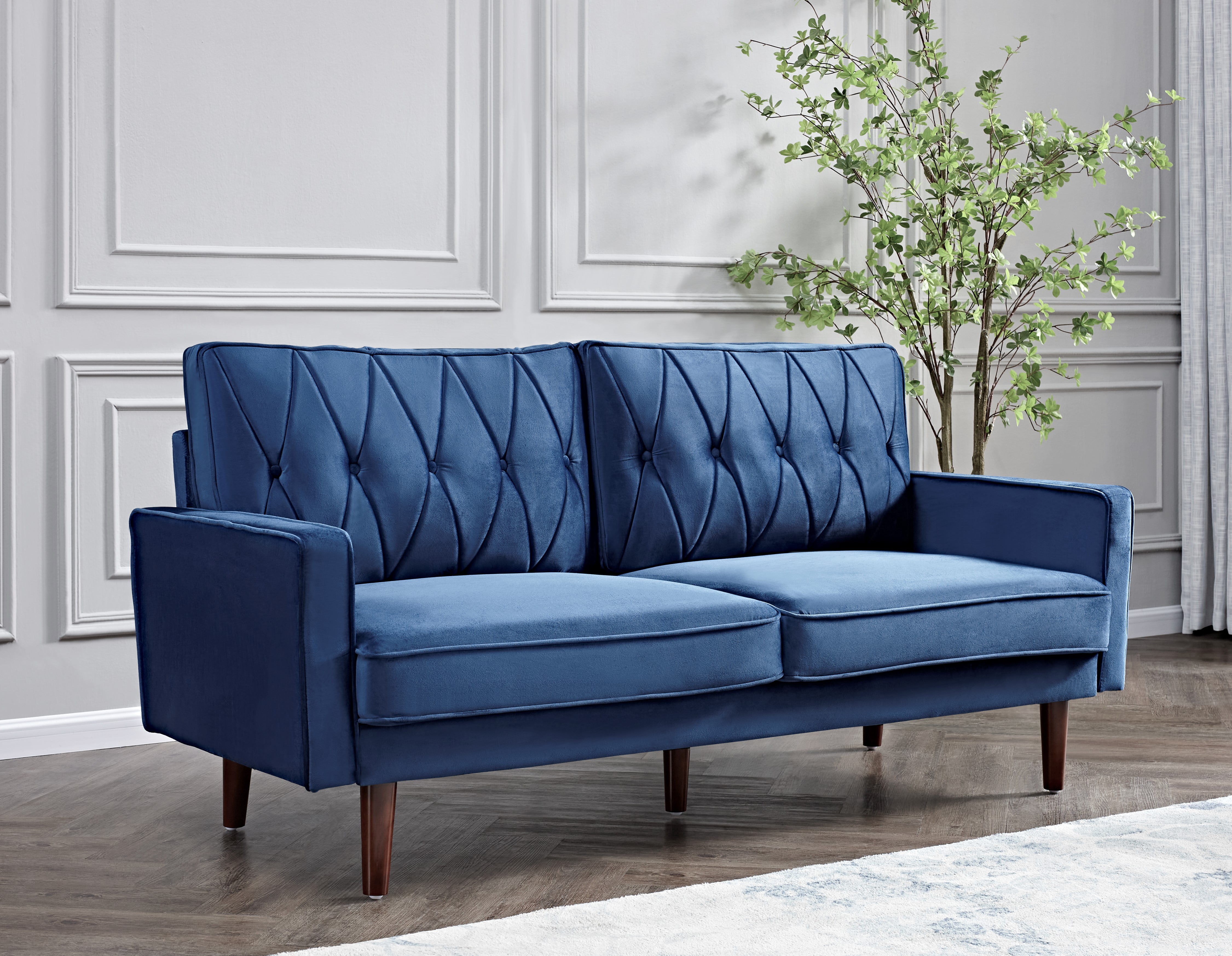 Us pride furniture Feemster 69.3'' Velvet Square Arm Sofa,Dark Blue