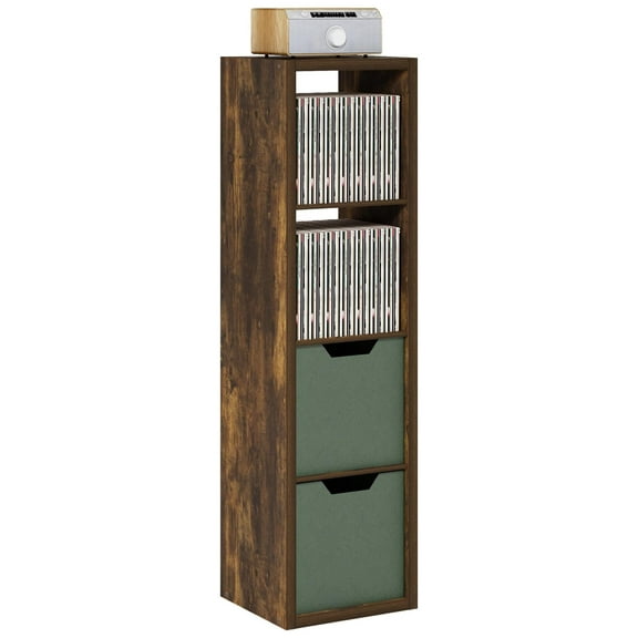 Cubicle Book Shelf, 4-Cube Vertical Thick Frame Bookshelf, Horizontally & Vertically Reversible Bookcase with Open Back, 14.6" x 15.9" x 58", for Living Room, Bedroom, Home Office, Amber Pine