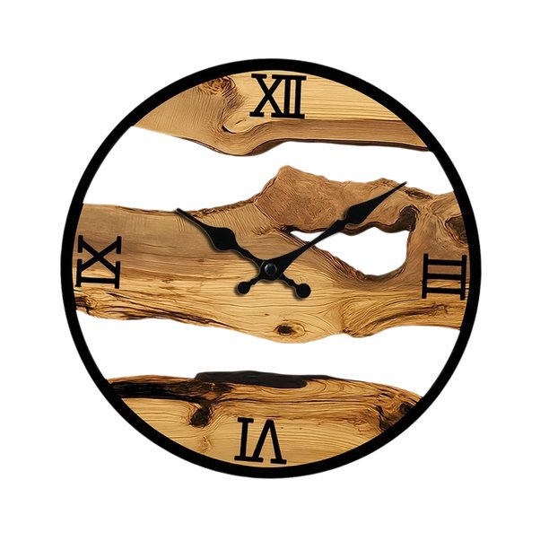 Reloj de pared de madera, decoración de pared, 30 cm, moderno, creativo, sin tictac, estilo rústico, silencioso. Números romanos