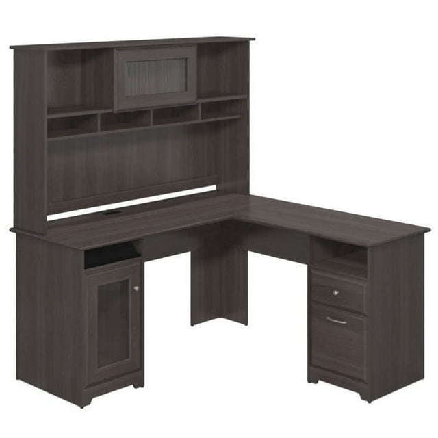 Pemberly Row Bureau en L de 60 Pouces avec Huche, Gris Chiné