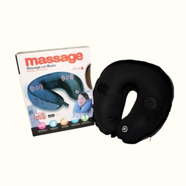 Fabric Blue Vibrating Microbead Neck Massage Travel Pillow For Home, Office