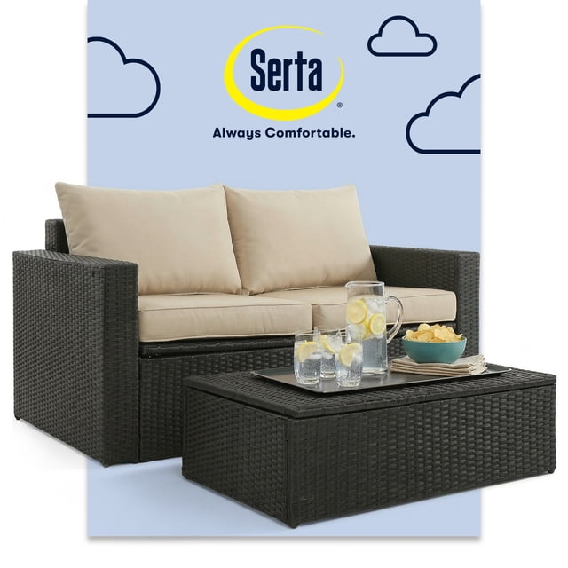 Serta Laguna 2 Piece Wicker Patio Sofa Set in Black