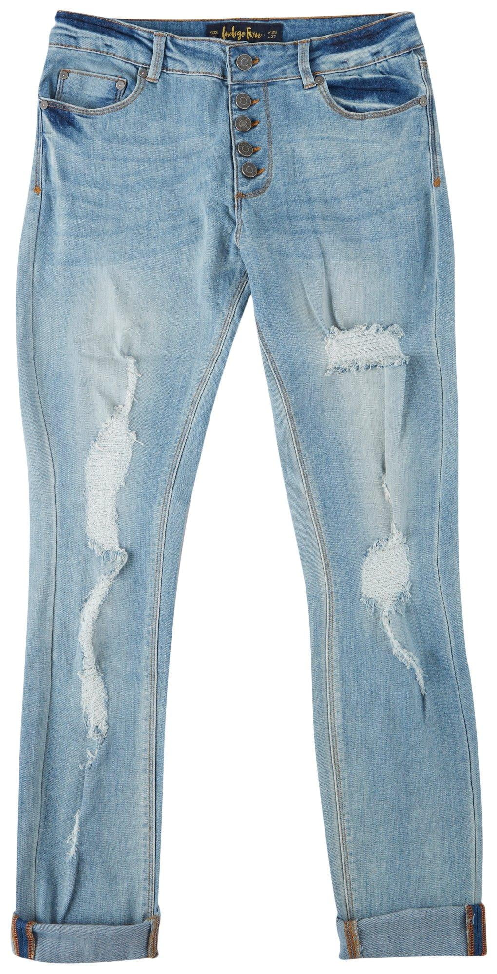 Indigo Rein Juniors Button-up Recycled Roll Cuff Jeans 5 Denim blue -  Walmart.com