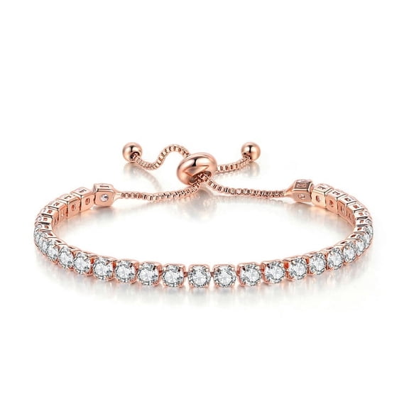 24k Rose Gold 7Ct White Sapphire Round Bracelet for Women Plated by Paris Jewelry