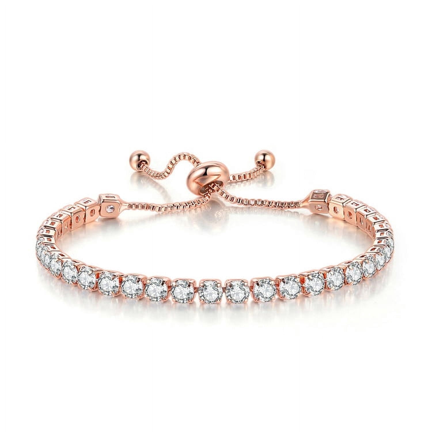 24k Rose Gold 7Ct White Sapphire Round Bracelet for Women Plated by Paris Jewelry