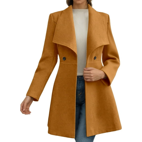 Women’s Long Wool Blend Coat – Winter Fall Fashion Notch Lapel Belted Trench Fully Lined winter coats for women