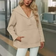 thumbnail image 2 of Olyvenn Women's Hoodies Oversized Sweatshirts Casual Fleece V Neck Long Sleeve Hooded Loose Fall Winter Pullover Tops Beige XXL, 2 of 5