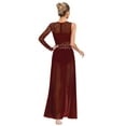 thumbnail image 2 of Nyeemya Women's Lyrical Dance Dress Shiny Rhinestones Mesh Split Maxi Dresses Contemporary Dancewear Burgundy&Black L, 2 of 5