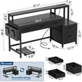 thumbnail image 3 of REAHOME 61 Inch Gaming Desk with Charging Station and LED Lights, Reversible Computer Desk with Storage Drawer and Monitor Stand, Modern Desk Table with File Cabinet & Side Pocket, Carbon Fiber Black, 3 of 9