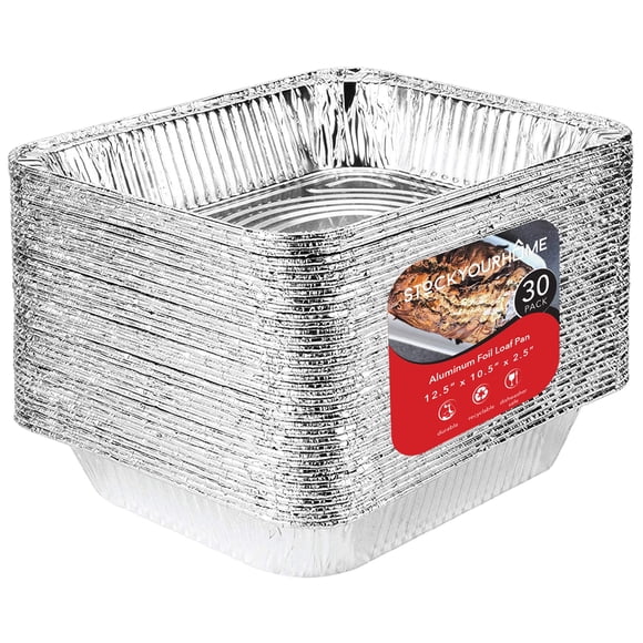 Stock Your Home Aluminum Pans 9x13 Disposable Foil Pans (30 Pack) - Half Size Steam Table Deep Trays - Tin Foil Pans Great for Cooking, Heating, Stor