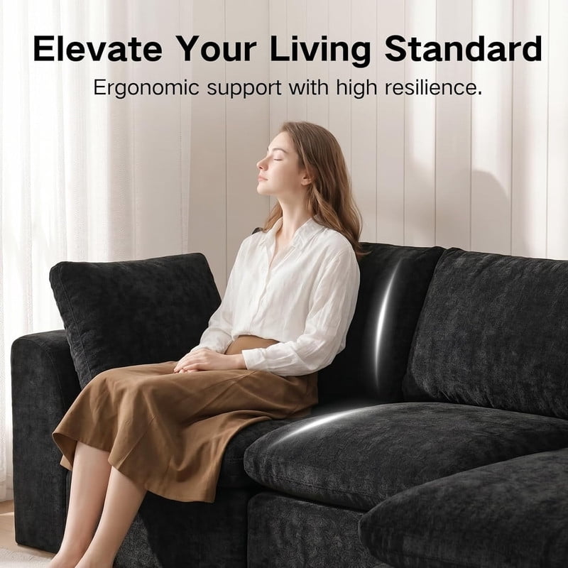 Oversized U-Shaped Sectional Sofa with Ottoman, 7-Seater Chenille Modular Sofa with Deep Seat, Cloud Sofa Boneless Couch for Living Room Apartment